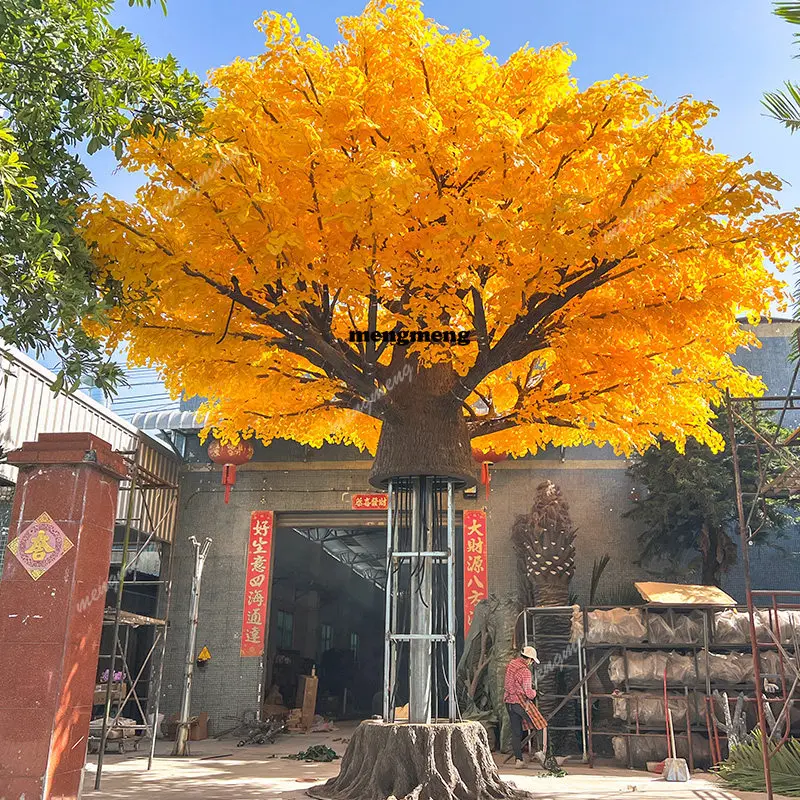 

Simulated fake ginkgo tree custom golden yellow leaf tree interior decoration ornament luminous wishing tree
