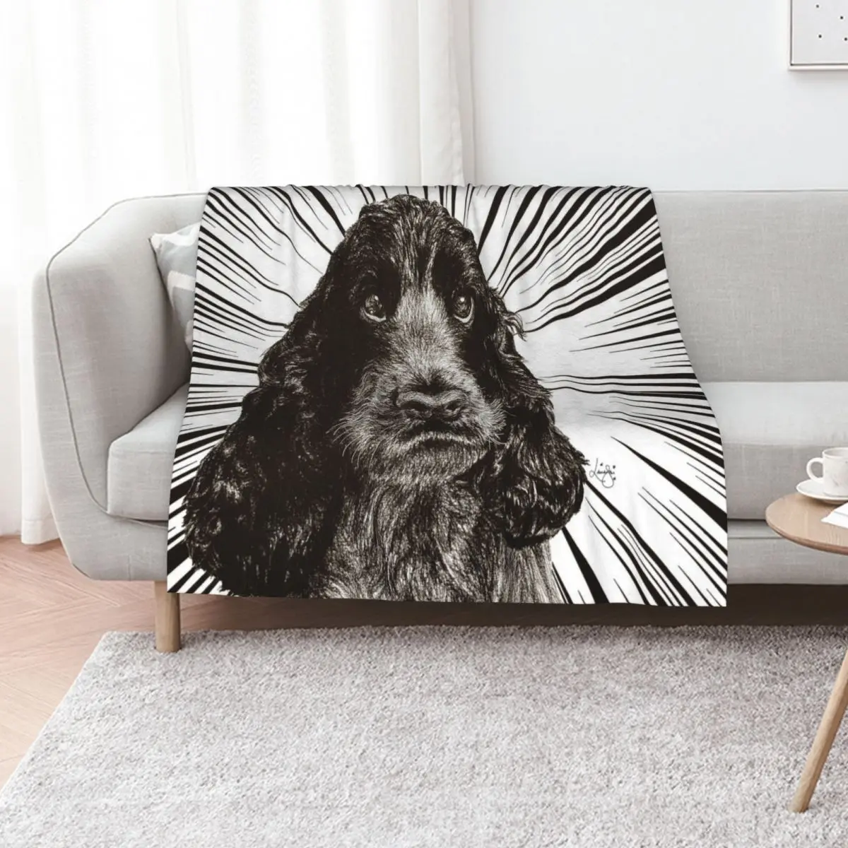 

Cocker Spaniel Art, Blue roan, Black and White drawing Throw Blanket valentine gift ideas Moving Bed Cute Plaid Blankets