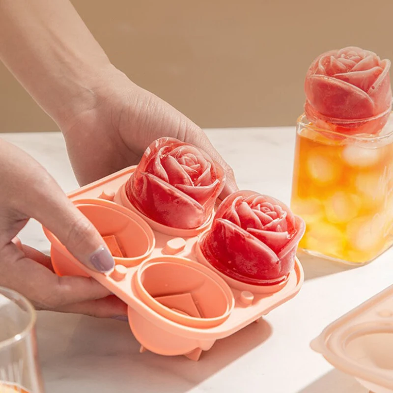 4 buracos 3D Rose Ice Cube Silicone Mold Maker Sorvete Bandeja de bolo Ferramentas DIY