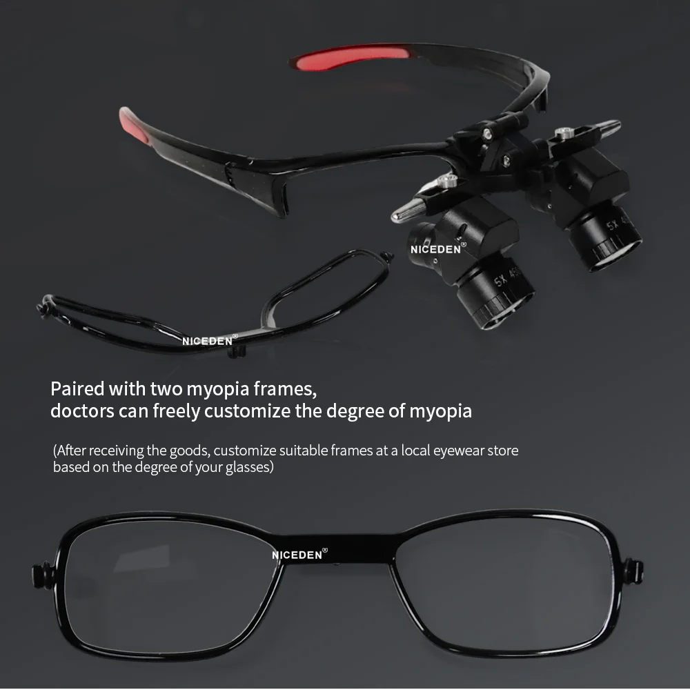 الأسنان 5X عالية الأداء Loupes LED Ergo تحويل عدسة Loupes هيكل الزاوية مجال موازي للرؤية تعديل البلاستيك #5