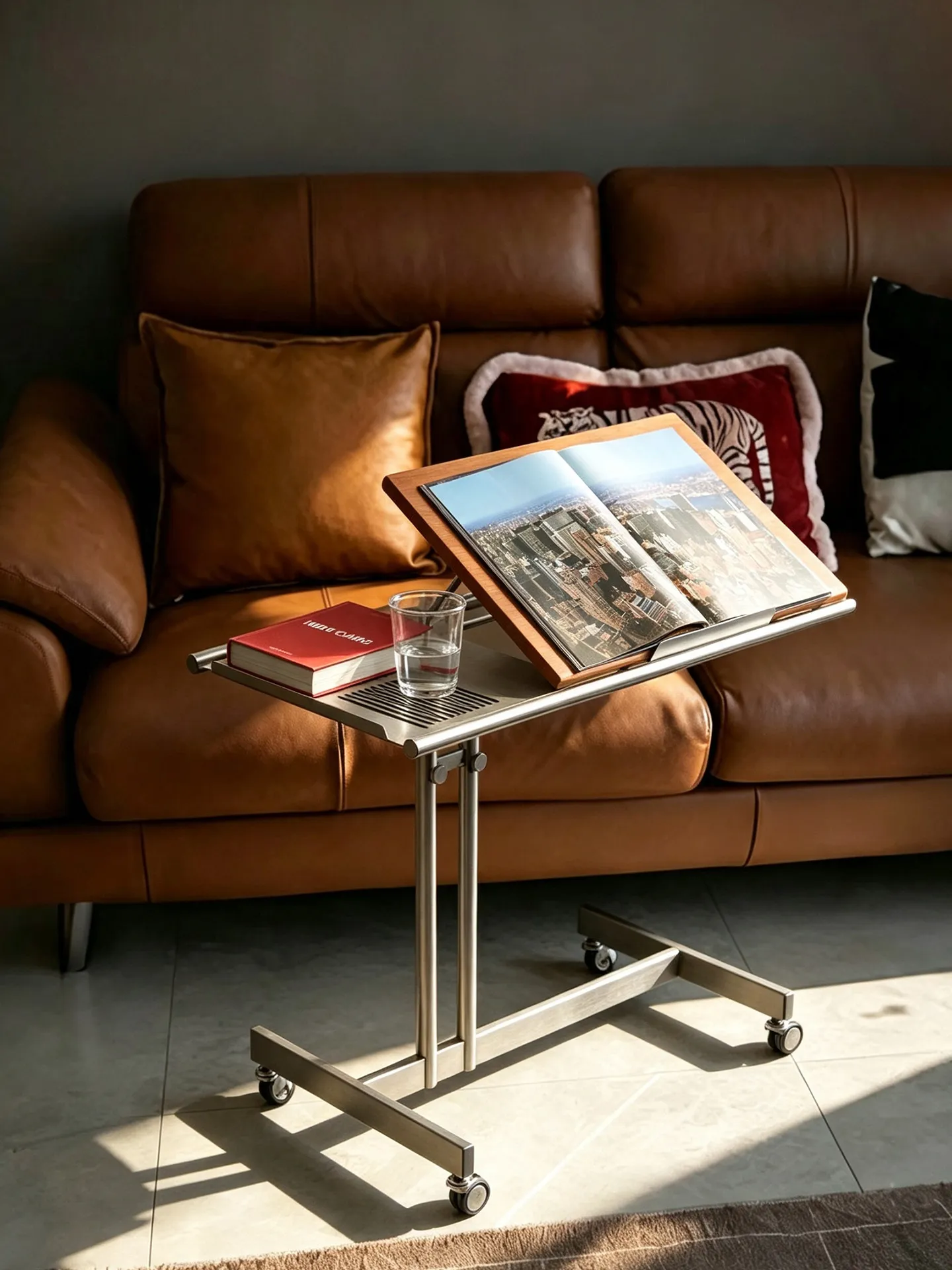 Medieval mobile lift cart reading bookshelf folding computer small table sheet music rack edge coffee table