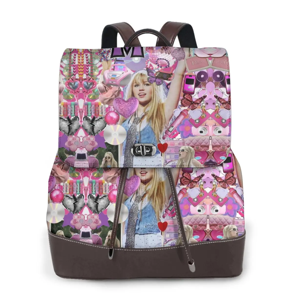 New Women's Multifunction Hannah Montana Collage Backpack Casual Leather School Bag For Girls Fashion Travel Shoulder Bag