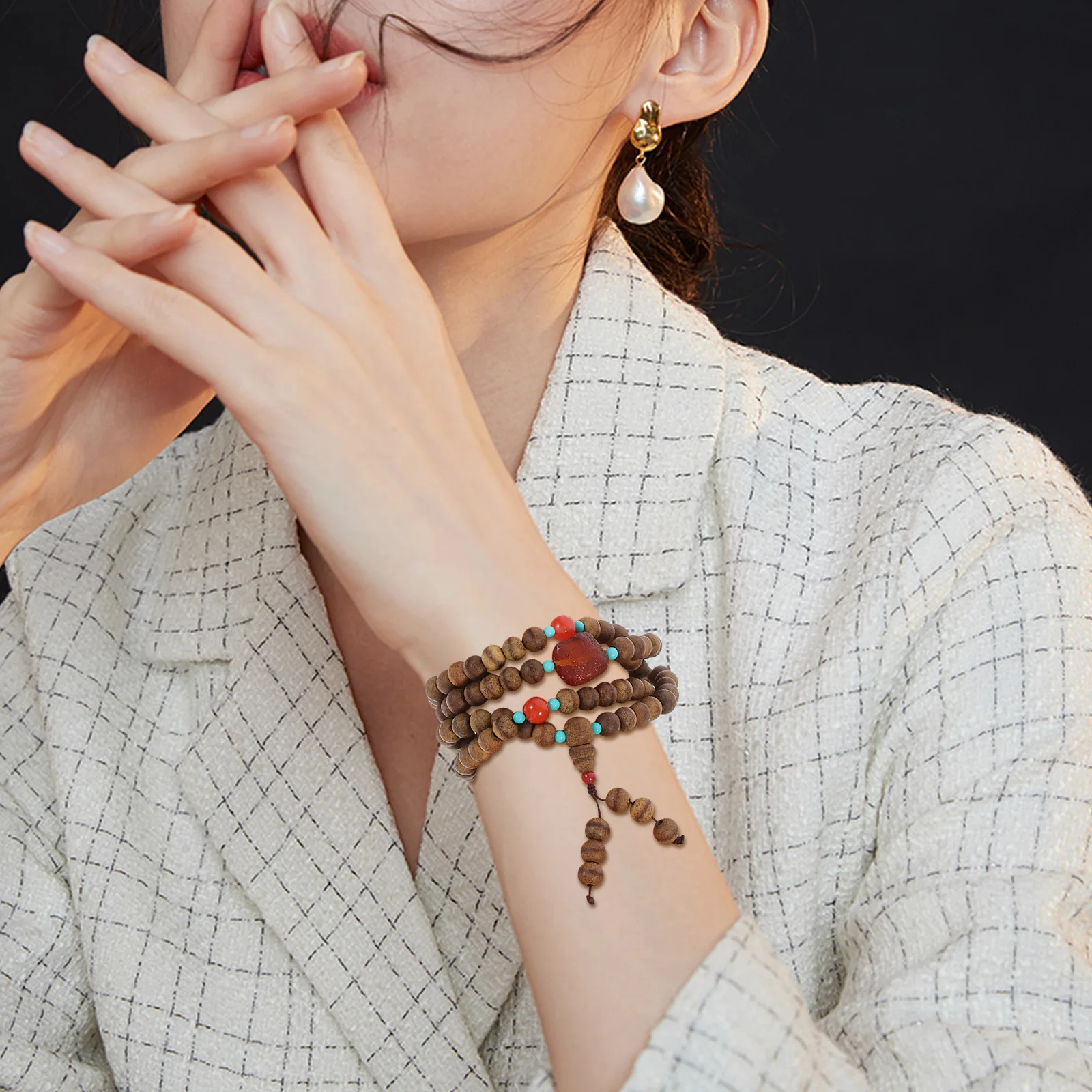 

1pc Beads Bracelet Wood Beads Jewelry Vintage Design Comfortable Hand Jewelry Eco-Friendly Retro Necklace for Men