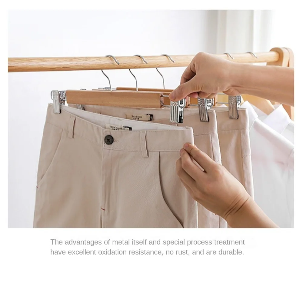 High Quality Boutique Solid Wooden Hanger Baju Pant Trouser Hanger Kayu With Clips (Thicker Version)