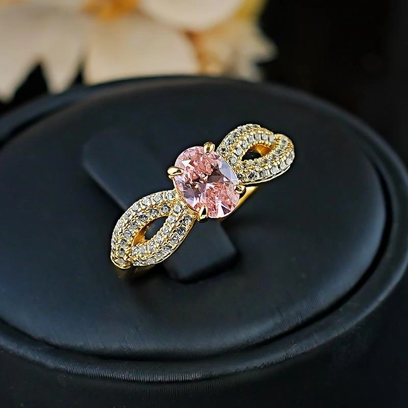 Karachis Padparadscha Bow Ring S925 Silver Inlaid with High Carbon Diamonds Retro Niche Light Luxury Versatile Jewelry