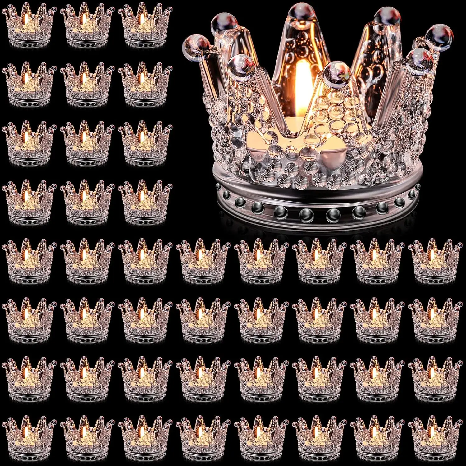 

48-Pack Glass Crown Tealight Candle Holders Clear Votive for Wedding Table Centerpieces Home Decor