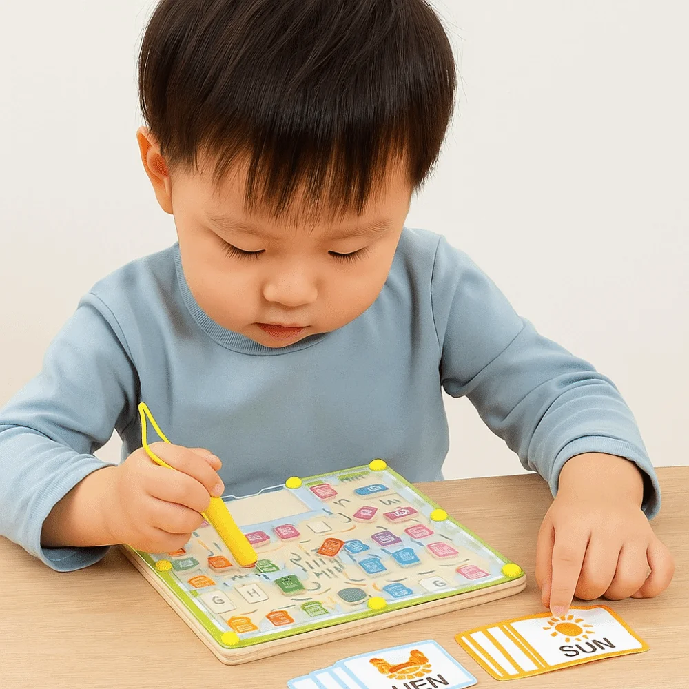 Labyrinthe de mots de couleur magnétique en bois, pratique d'orthographe, 26 lettres anglaises, planches de Puzzle, jeu de qi éducatif précoce