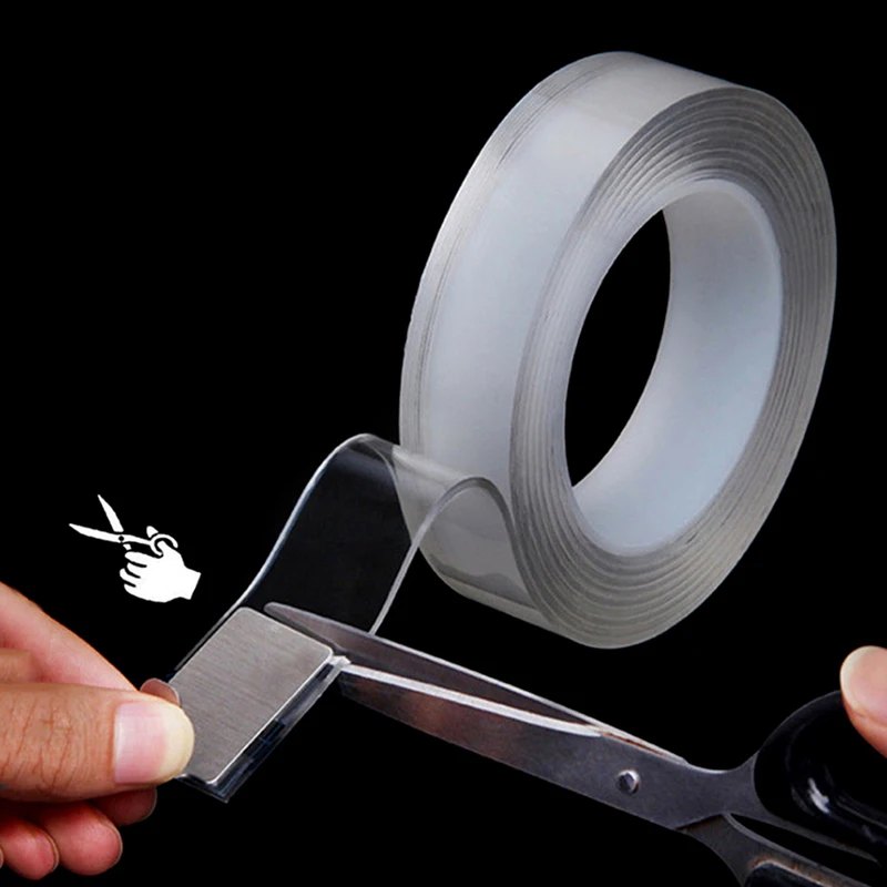 شريط نانو شفاف قابل لإعادة الاستخدام على الوجهين ، أشرطة لاصقة مقاومة للماء ، لوازم مطبخ وحمام قابلة للتنظيف ، 1 متر ، 2 متر ، 3 متر ، 5 متر