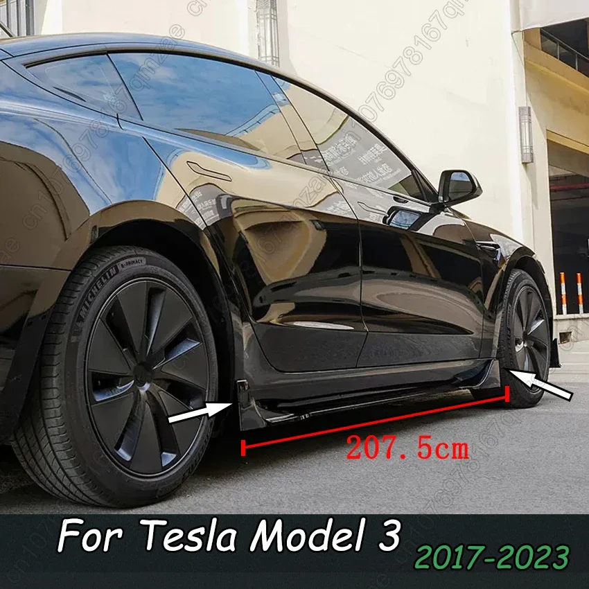 Car Side Skirt For Tesla Model 3 2017-2023 207.5cm Body Kits Fast Style Side Lip Gloss Black Guard Cover Auto Accessories