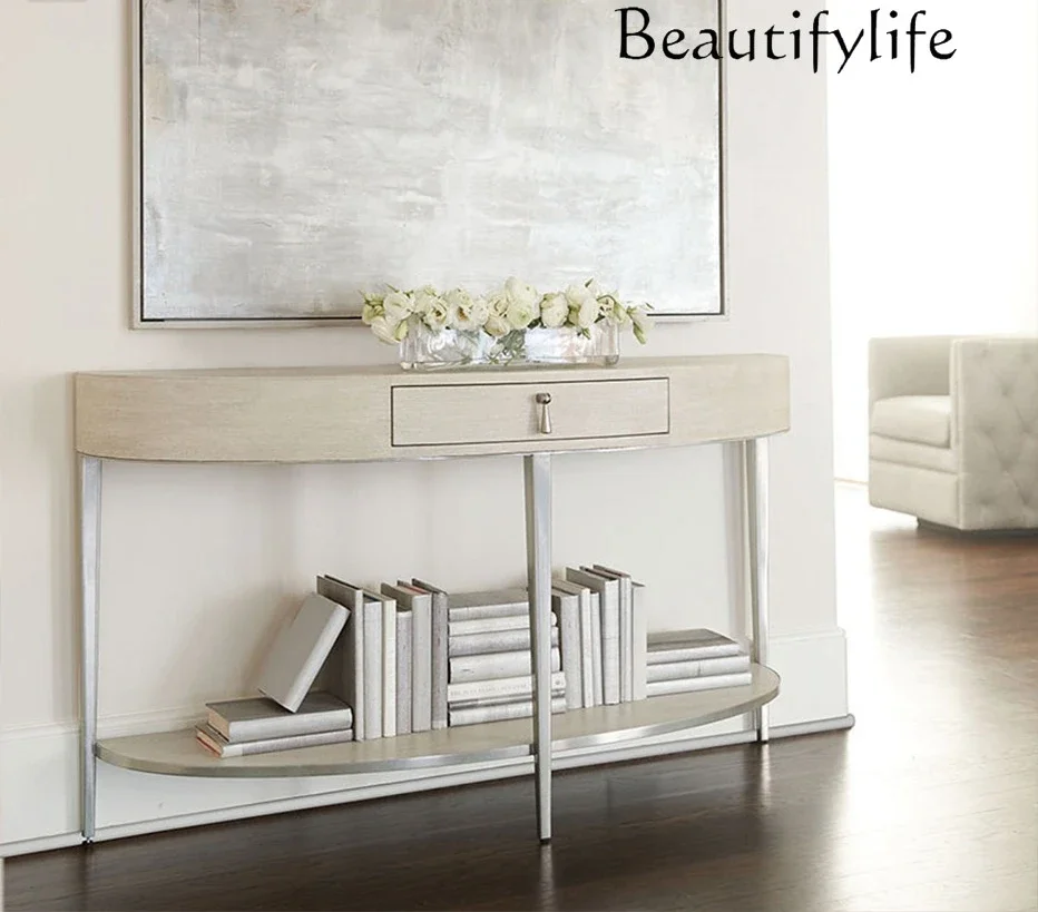 A American Classical Simple Solid Wood Xuan Platform Living Room European Light Luxury Wall Table Modern Semicircular Decoration