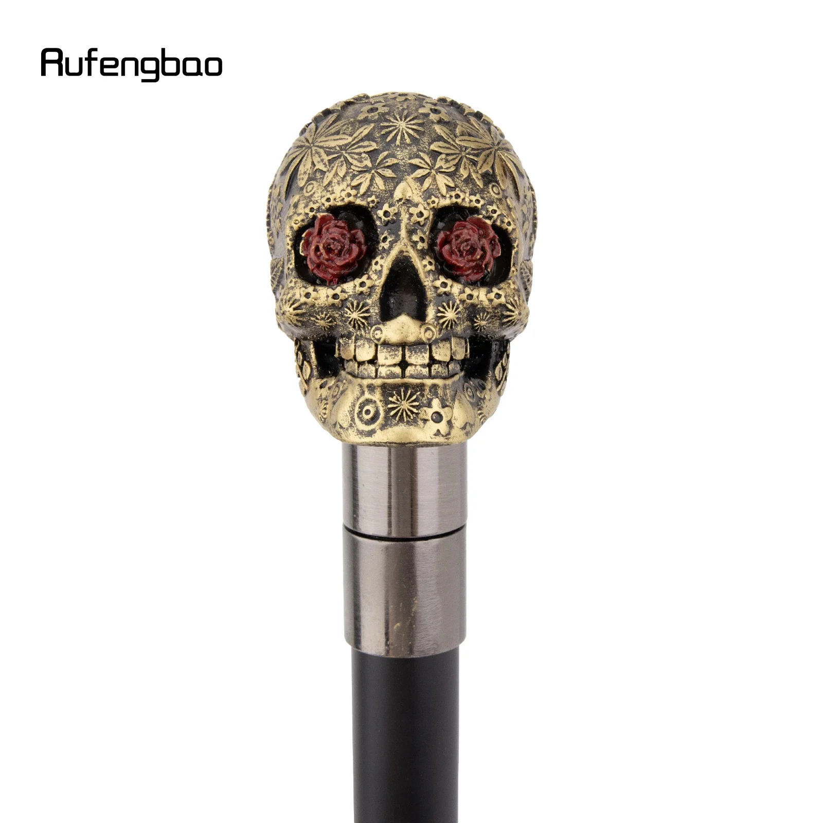 Yellow Resin Flower Skull Head Walking Cane Stick Cosplay, Steampunk Everyday Use with Deluxe Box 94cm Performance Stage Cane