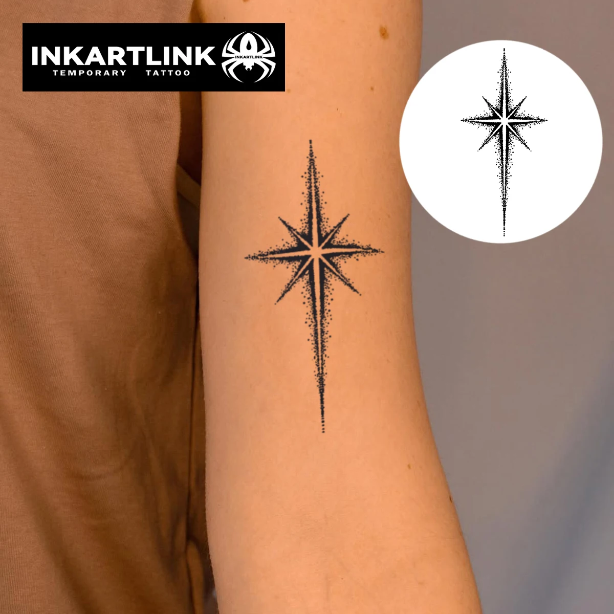 Eight-pointed star Temporary Tattoo,Lasts To 15 Days New Technology Magic Waterproof Semi Permanent Sticker.
