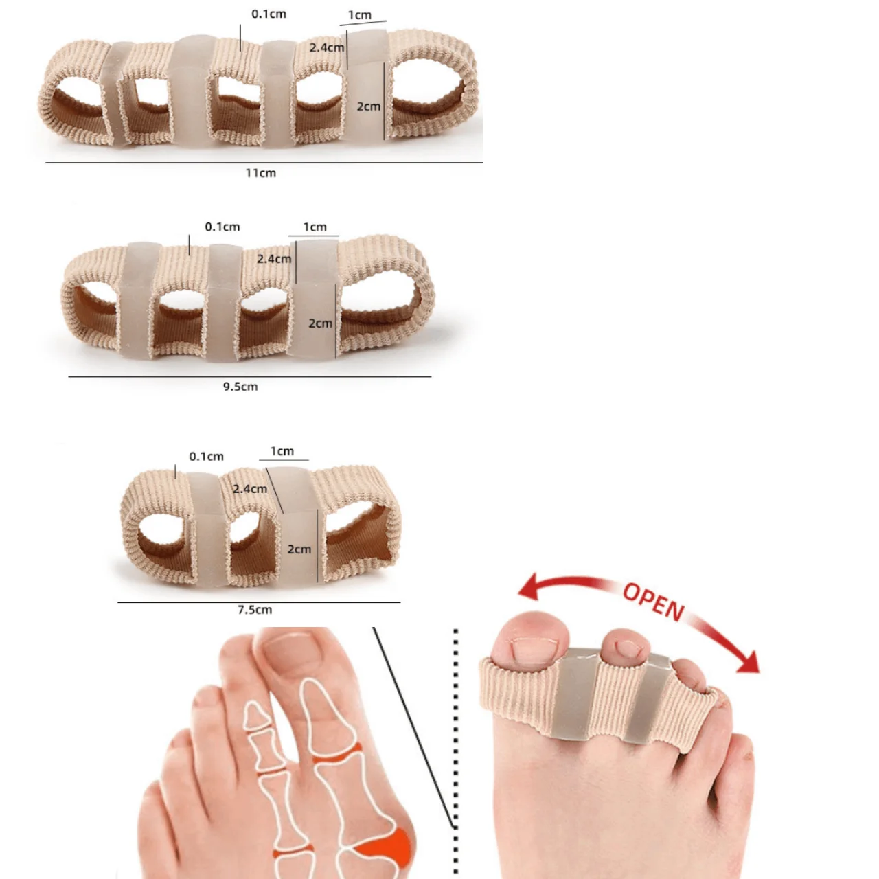 

10 шт., разделитель пальцев ног, кость, регулятор большого пальца, силиконовый разбрасыватель пальцев, разделитель бурсита большого пальца стопы, корректор вальгусной деформации большого пальца, исправление пальца