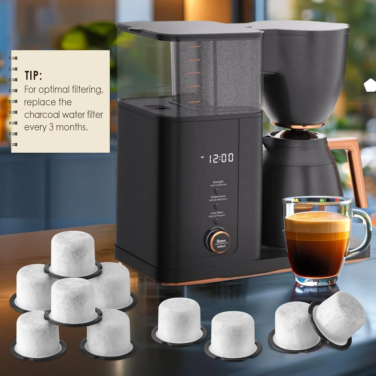 10 قطع فلتر متوافق مع المقهى وGE Profile Grinders Brewers Coffee Makers مرشحات مياه الفحم لآلة الإسبريسو