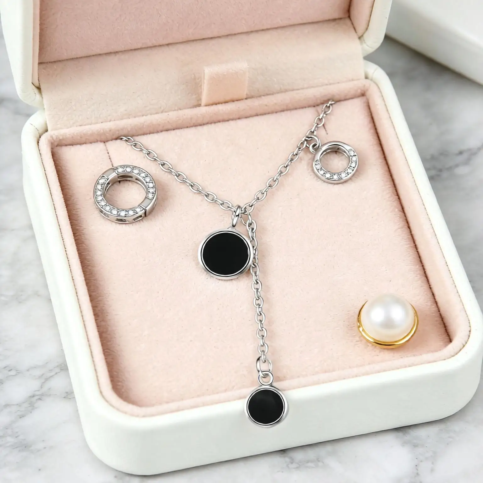 Simple 925 Sterling Silver Black Round Drip Glaze Long Chain Pendant Necklaces For Women Girls Anniversary Party Jewelry Gifts