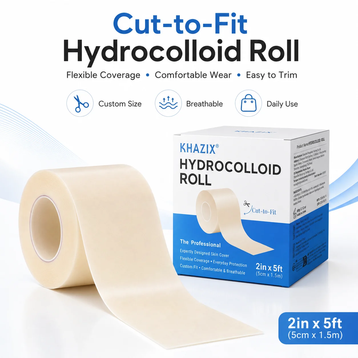 Hydrocolloid Wound Care Roll Cut To Size Patch Bandages Self Adhesive Waterproof Super Absorbent Dressing For First Aid Kit.
