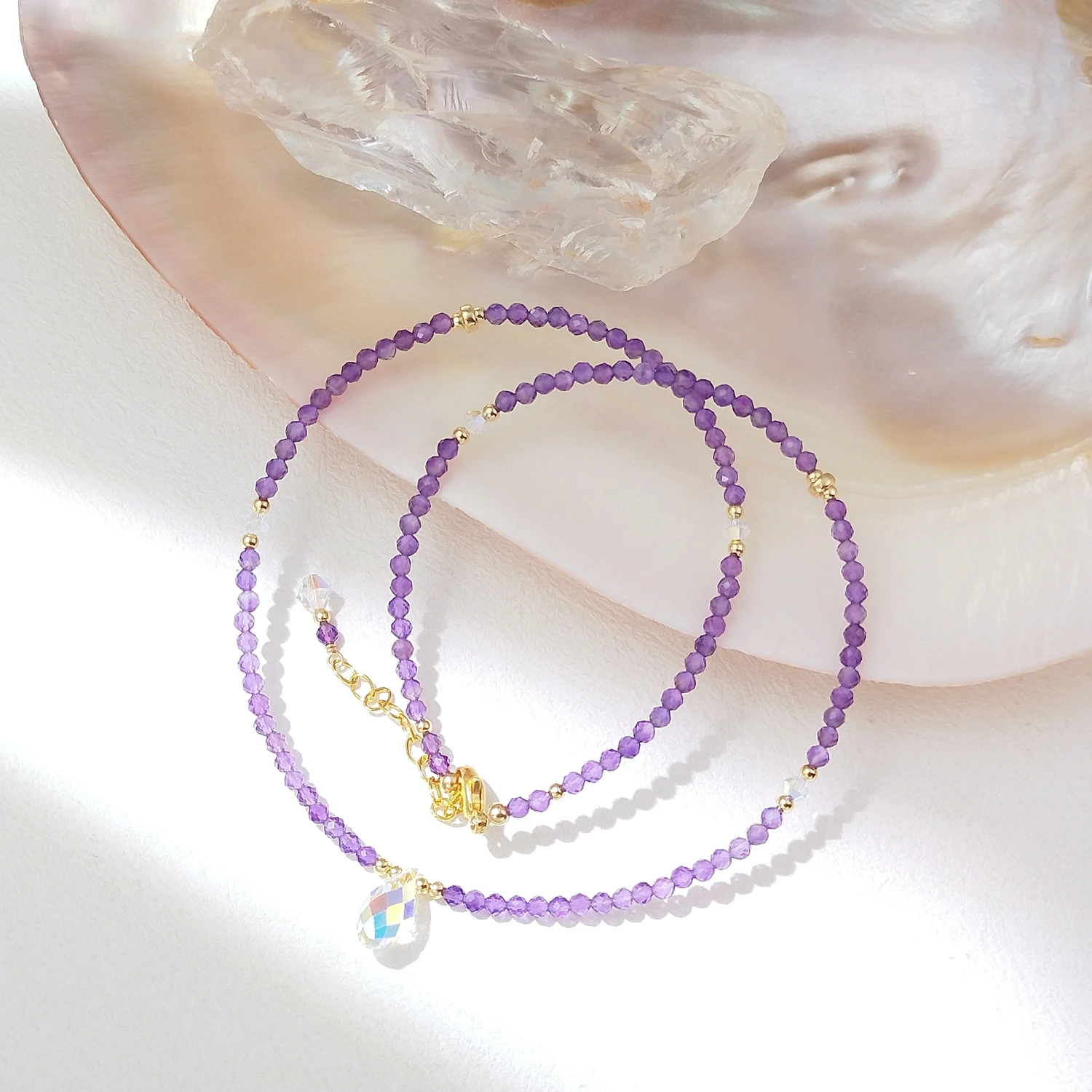 

Lii Ji Natural Amethyst 14K Gold Filled Handmade Adjustable Necklace 38+3cm