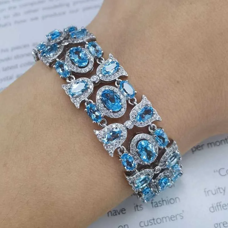 SACE GEMS Arrival Trend 925 Sterling Silver Swiss Blue Topaz Gemstone Bracelrts for Women Engagement Cocktail Party Fine Jewelry
