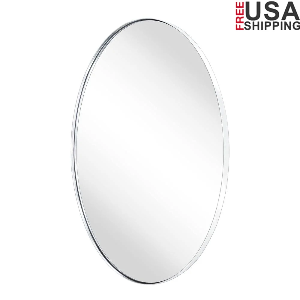 Stainless Steel Oval Bathroom Mirror Wall Mounted 24x36'' Contemporary Metal Framed Vanity Mirror Minimalist Design Mirror