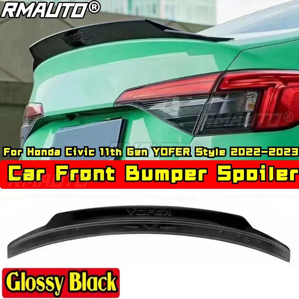 

For Honda Civic 11th Gen 2022-2023 Body Kit Rear Trunk Spoiler Glossy Black YOFER Style Car Rear Spoiler Wing Car Accessories