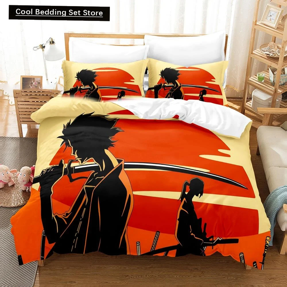 

3d Anime Samurai Champloo Bedding Set Duvetcover Comforter Bed Set Quilt Cover Pillowcase,King Queen Twin Size Boys Girls Adults