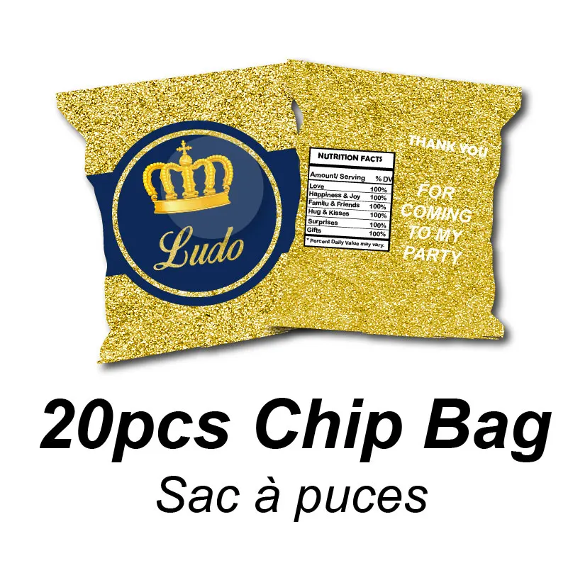 Custom Gold Crown Blue Boys Birthday Water Bottle Wine Labels Juice Pouch Stickers Chocolate Bar Wrapper Birthday Party Christma