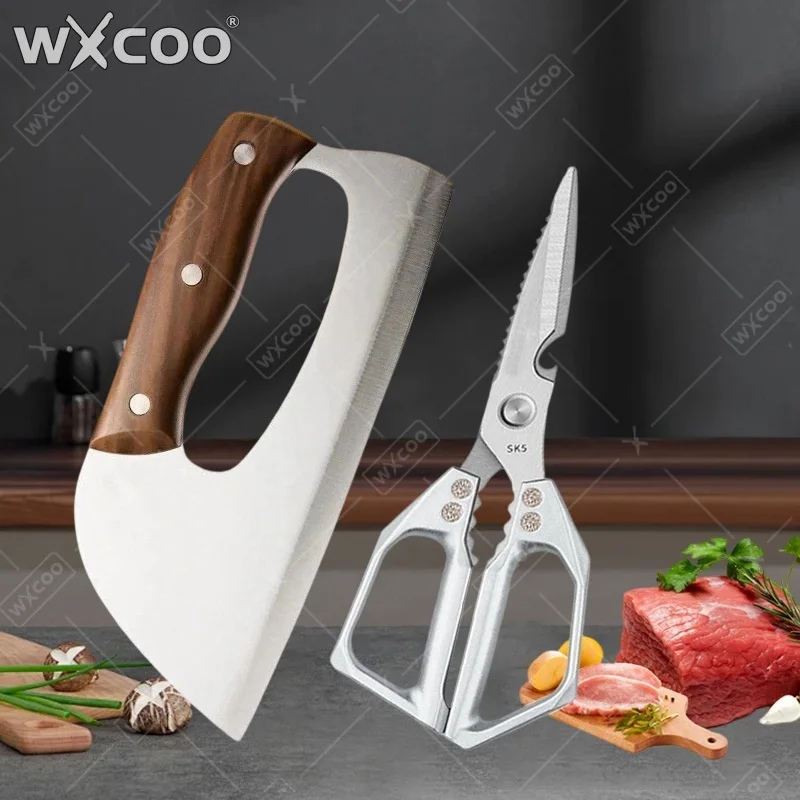 WXCOO Professional Fruit Peeling Knife Kitchen Scissors Chef Meat Clever SK5 Hand-Forged Kitchen Knife Labor-Saving