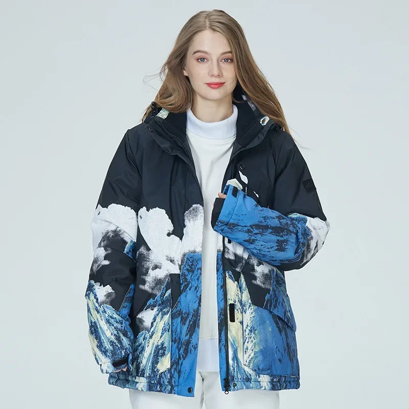 2025 New Winter Print Women Warm giacca da sci antivento impermeabile Outdoor traspirante uomo cappotto da sci capispalla sportiva in poliestere