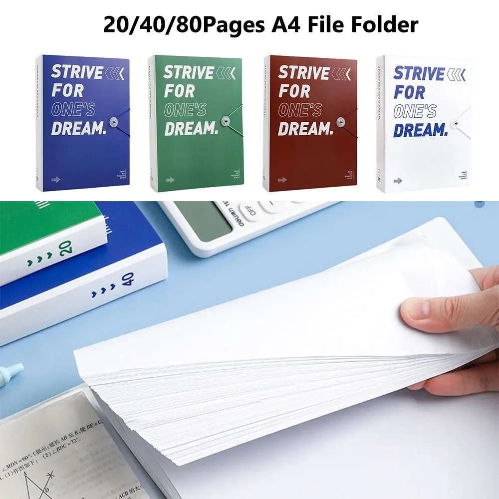 Folder File A4 20/40/80 Halaman, Tas Penyimpanan Kertas Tes Tebal Tahan Air, Kapasitas Besar, Desain Sampul Bahasa Inggris, Pengatur Dokumen