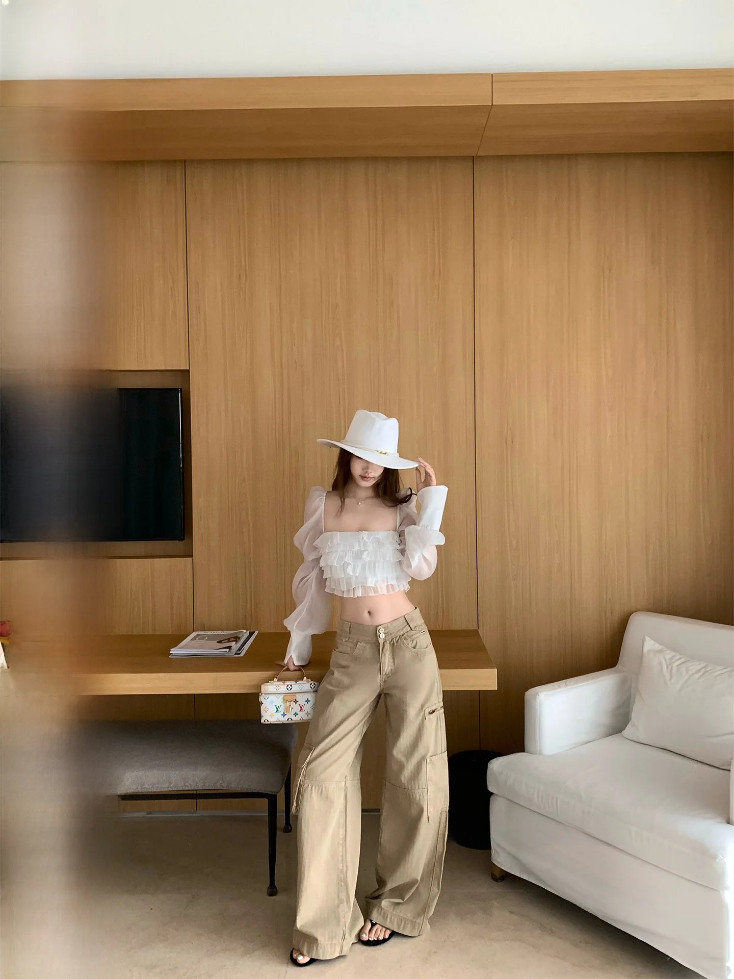 

Bankelili Sle Pure Cotton Wide Leg Pants Women's Utili Trousers with Big kets Khaki Vintage Straight Cut Jeans