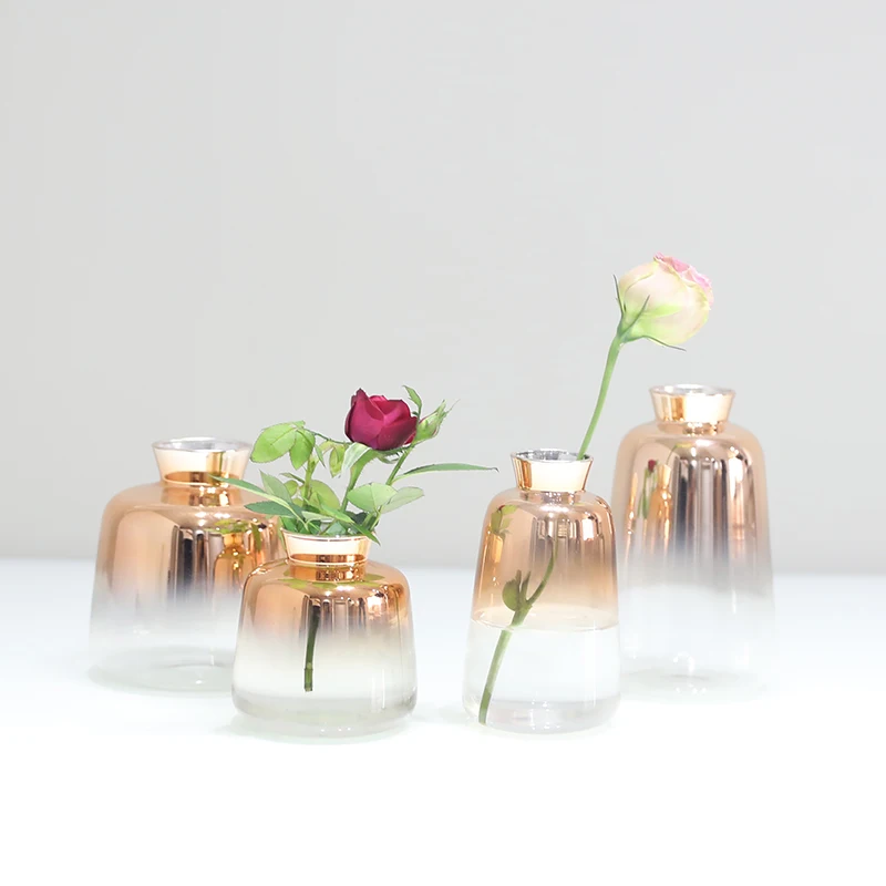 Modern Gradual Gold Vase Decoration Home Accessories Tabletop Terrarium Glass Containers Flower Vase Creative Wedding Ornaments