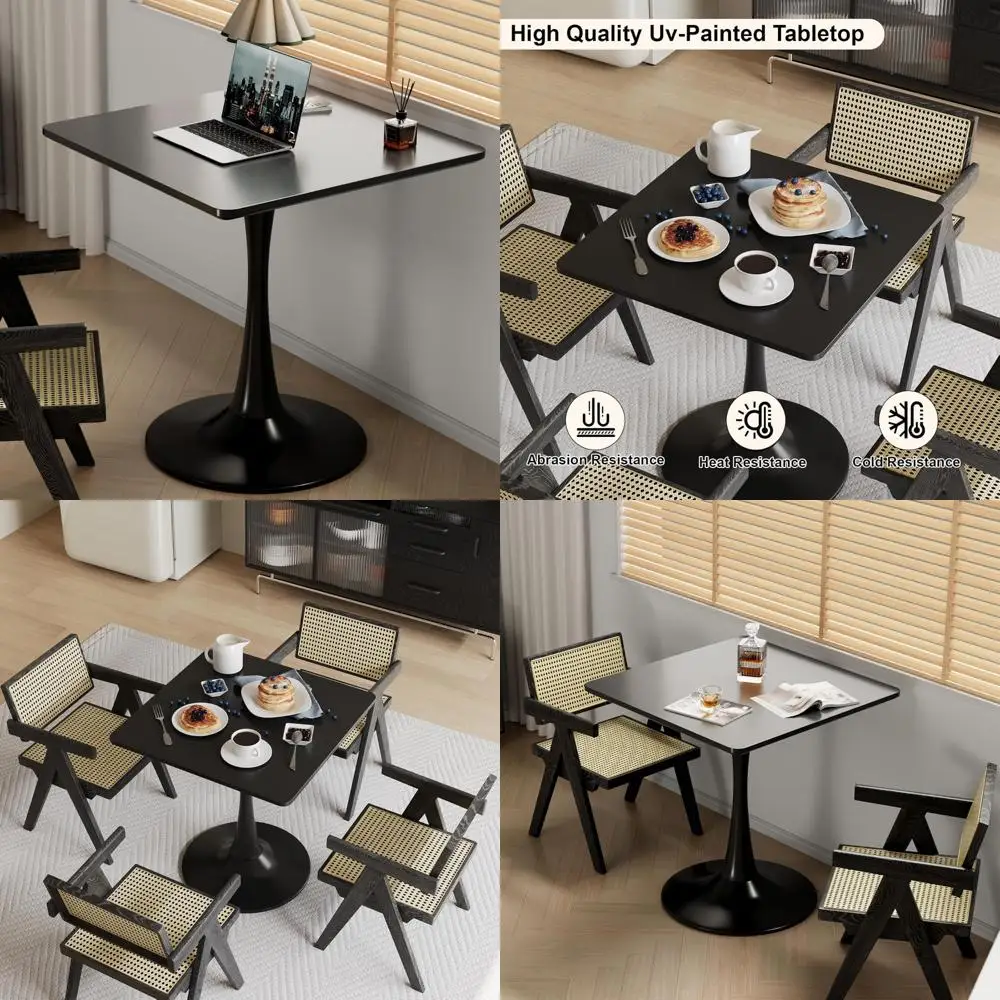 

Compact 24 Black Dining Table for 2-4 Seating, Square Tulip Style Kitchen Table, Corner Wooden Bistro Table, Mid-Century Modern