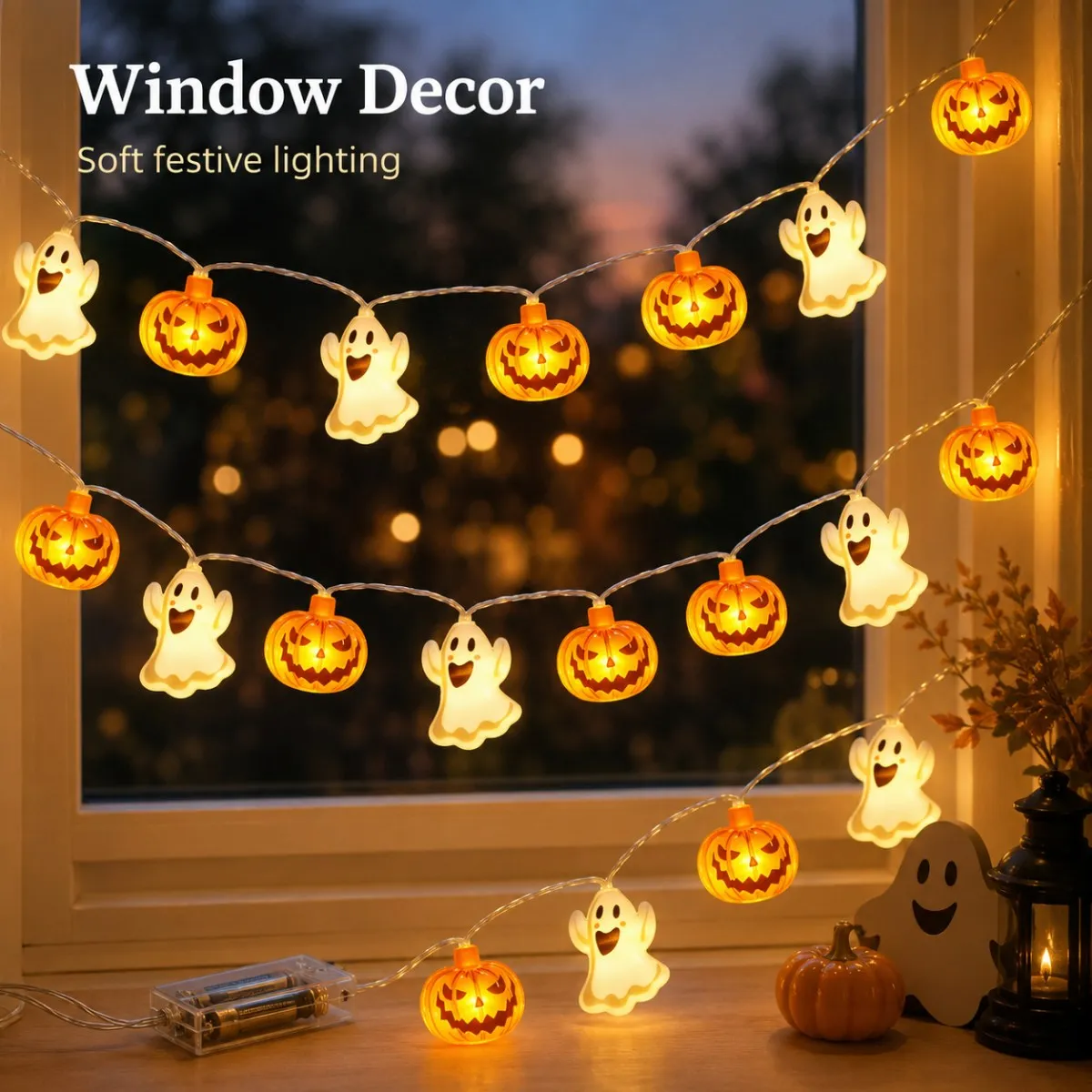 1 Stück 10/20 LED Halloween Geister- & Kürbis-Lichterkette, gemischte Formen, LED-Lichterkette für Zuhause, Terrasse, Bar, Gothic-Feiertagsparty-Dekoration – Detail 6