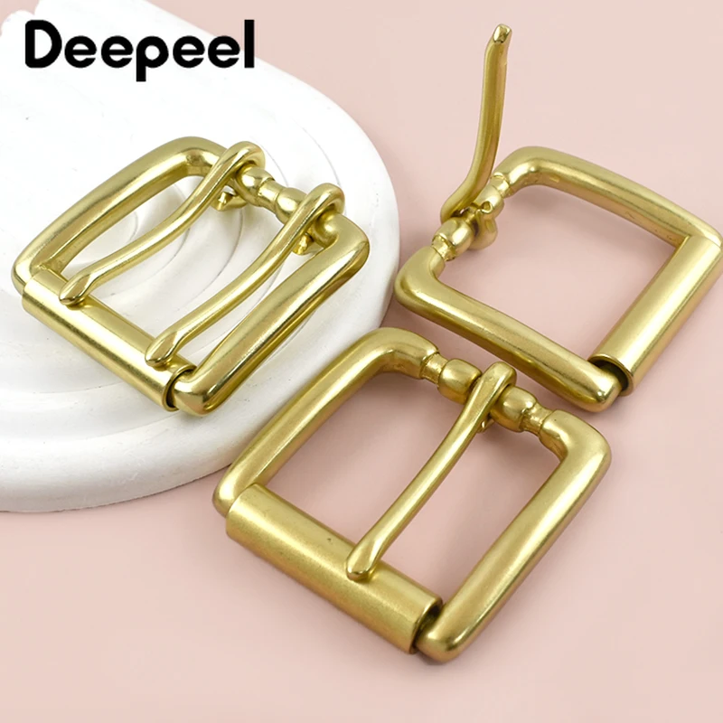 1Pc 40mm Pure Brass Belt Buckle Single Double Needle Roller Belts Head for Man Waistband Adjust Clasp Leather Craft Accessories