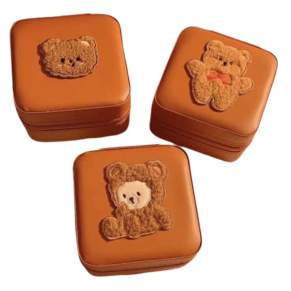 

PU Leather Bear Jewelry Box Portable Design Velvet Lining Jewelry Organizer Waterproof Material Cute Bear Shape