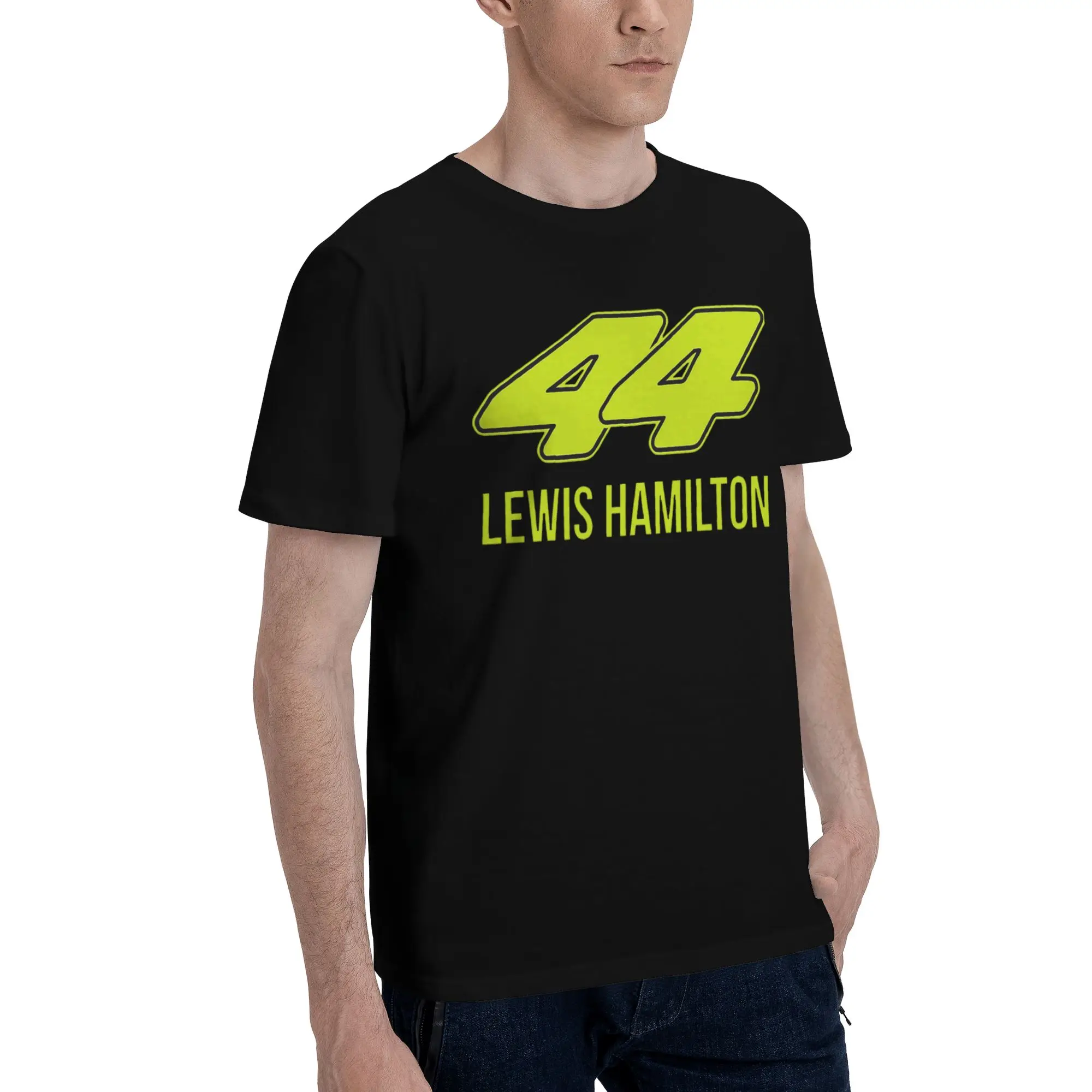 

Мужская футболка Lewis Hamilton 44, футболки больших размеров, мужские хлопковые футболки с круглым вырезом, короткие летние мужские футболки