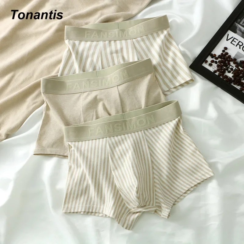 3Pcs/Set Color Cotton Boxer For Men Japanese Korean Style Underwear Fashion Striped Skin-friendly Breathable Underpants Male