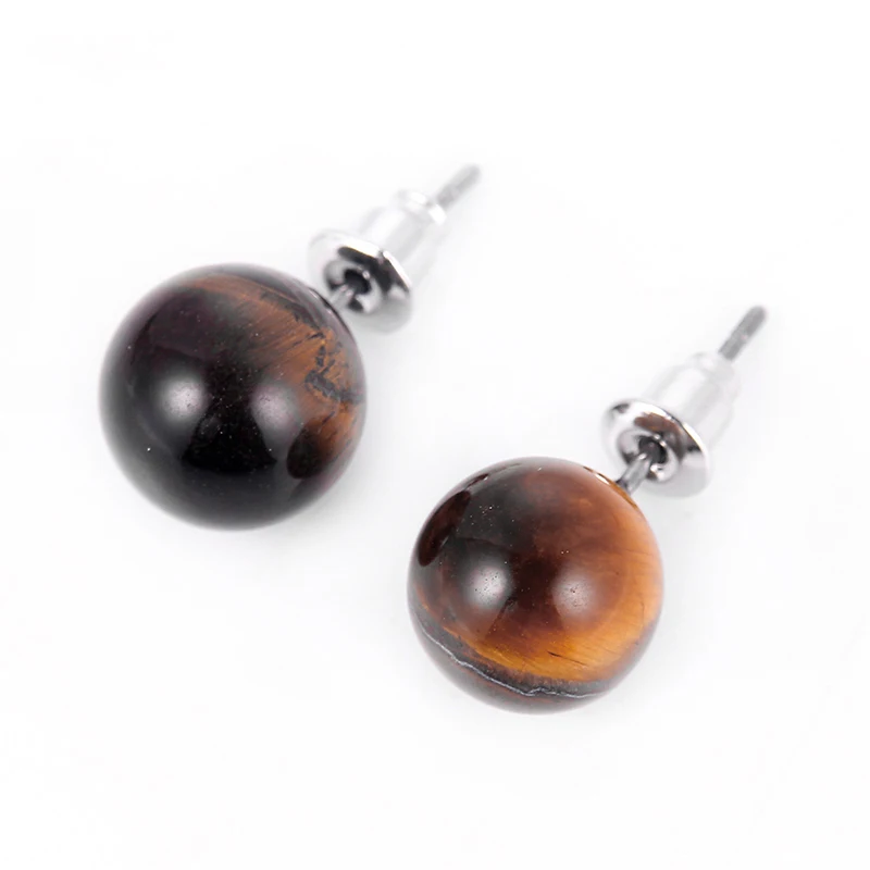 1pair Natural Stone Purple Pink Tiger Eye Round Ball Stud Earrings With Hypoallergenic Ear Pin For Woman Girls Earrings Jewelry view 6