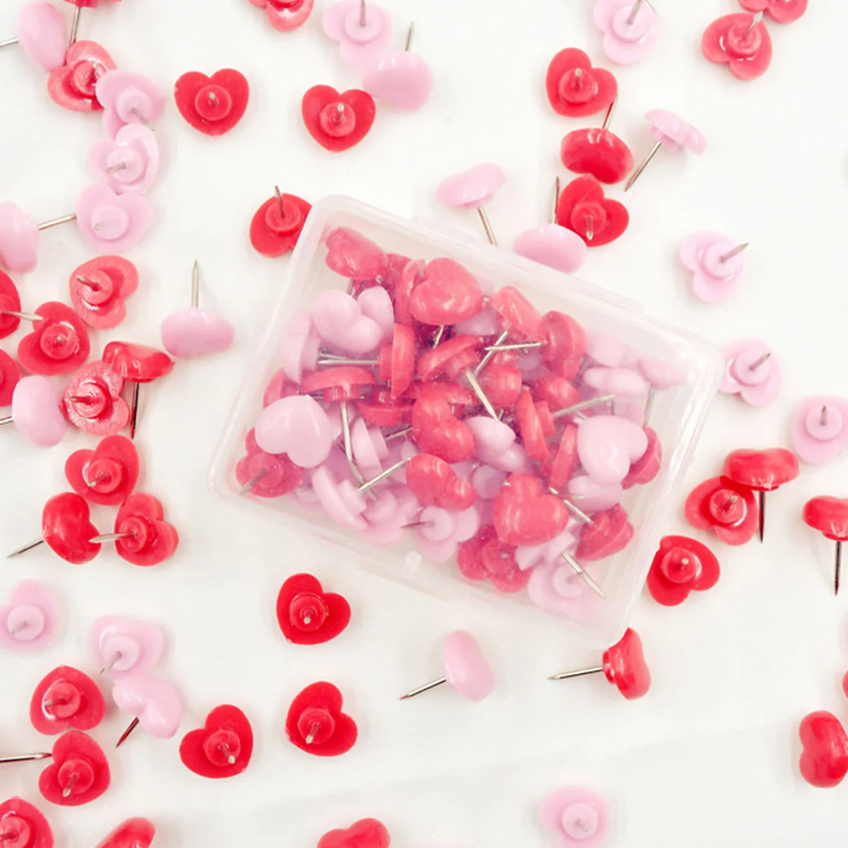 50PCS Heart Push Pink Red Wall Tacks Decorative for Cork Board Home and Office