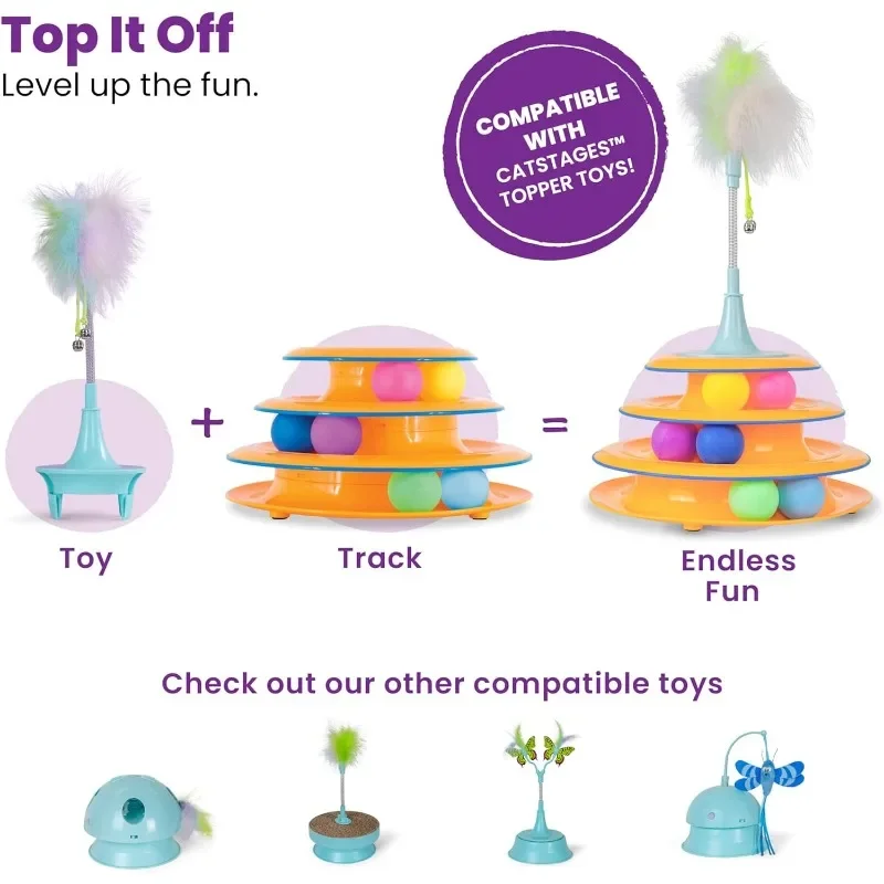 لعبة حيوانات أليفة دوارة بأربع طبقات ، برج تدريب الذكاء ، لعبة قطة مضحكة ، قرص مع كرة دوارة ، قرص مسار نفق #6