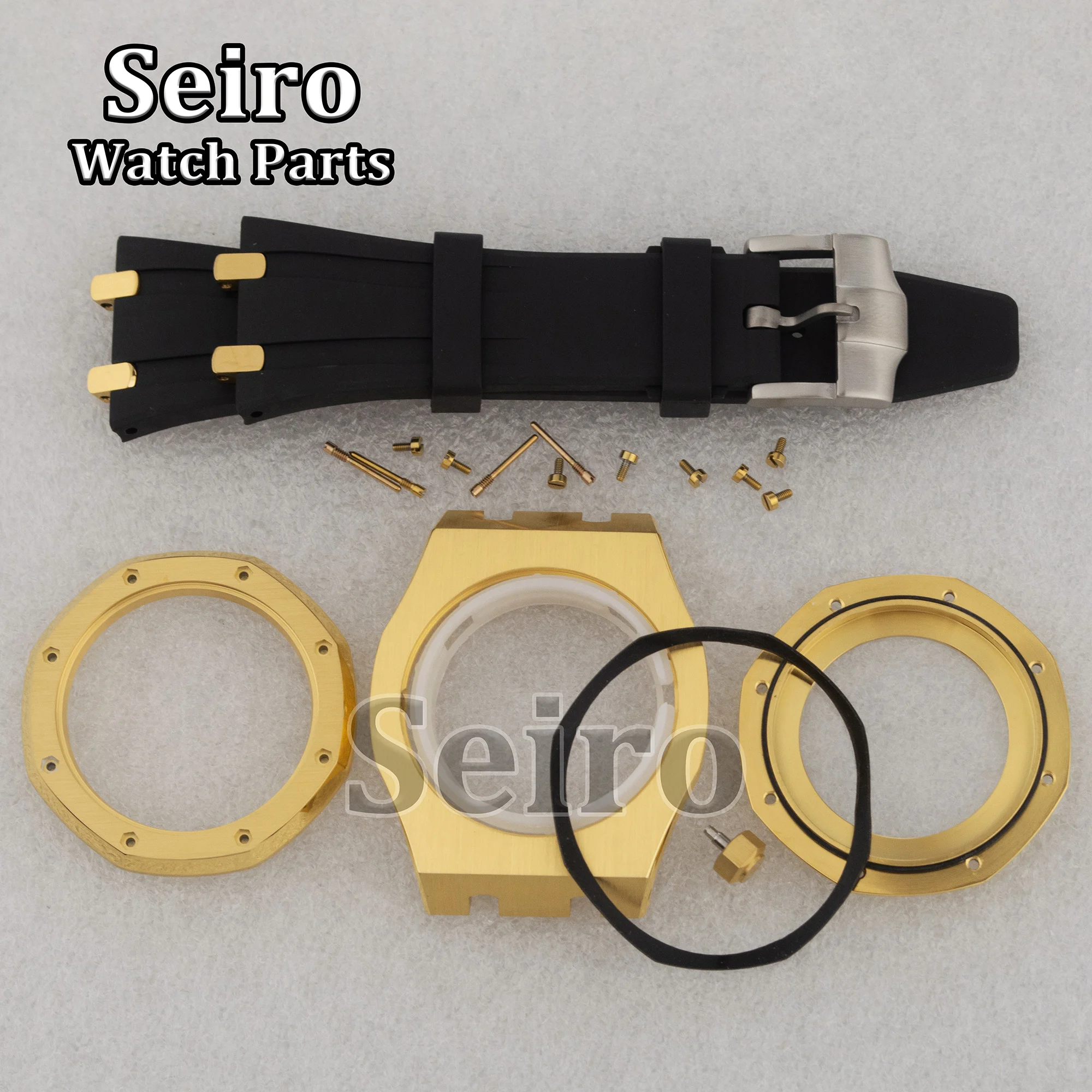 NH35 Octagon Case 42mm Sapphire Crystal Glass Rubber Strap PVD Gold 10bar Watch Accessories for 31.8mm Dial Royal NH36 Movement