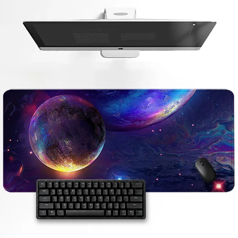 Gas Giant Planet Space Galaxy Mouse Pad Purple Nebula Cosmic Large Gaming Desk Mat Sci-Fi Non-Slip Keyboard Pads for Home Office