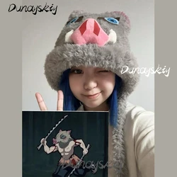 Hashibira Inosuke Costume Set Fluffy Plush Hat Boar's Head Mask Anime Manga Cosplay Event High Quality Kawaii Warm Costumized
