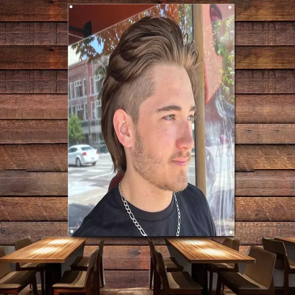 Hairstyling Poster Prints Printing Mullet pompadour hairstyle Flag Wall Charts Barber Shop Wall Art Banner Indoor Decor Tapestry
