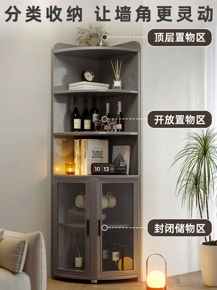 Italian Corner Cabinet Transparent Door Wall Corner Bedroom Storage Cabinet Triangle Shelf Living Room Corner Storage Cabinet