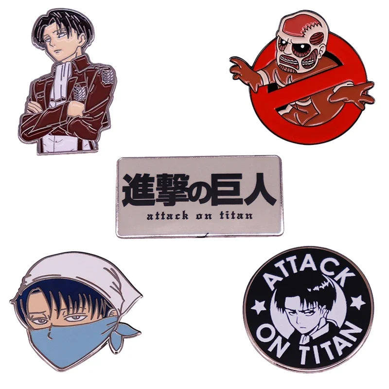 Attack On Titan Levi Ackerman Colossal Titans Enamel Lapel Pin Cool Survey Corps Anime Boy Brooch Badge Jewelry Accessary