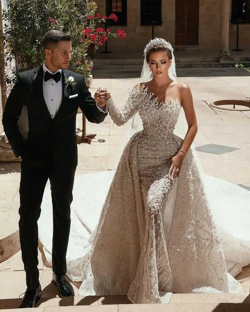 Precioso vestido De sirena sin tirantes, vestido De Novia, Vestidos De Novia De talla grande sin tirantes, tren desmontable, Vestidos De Novia personalizados