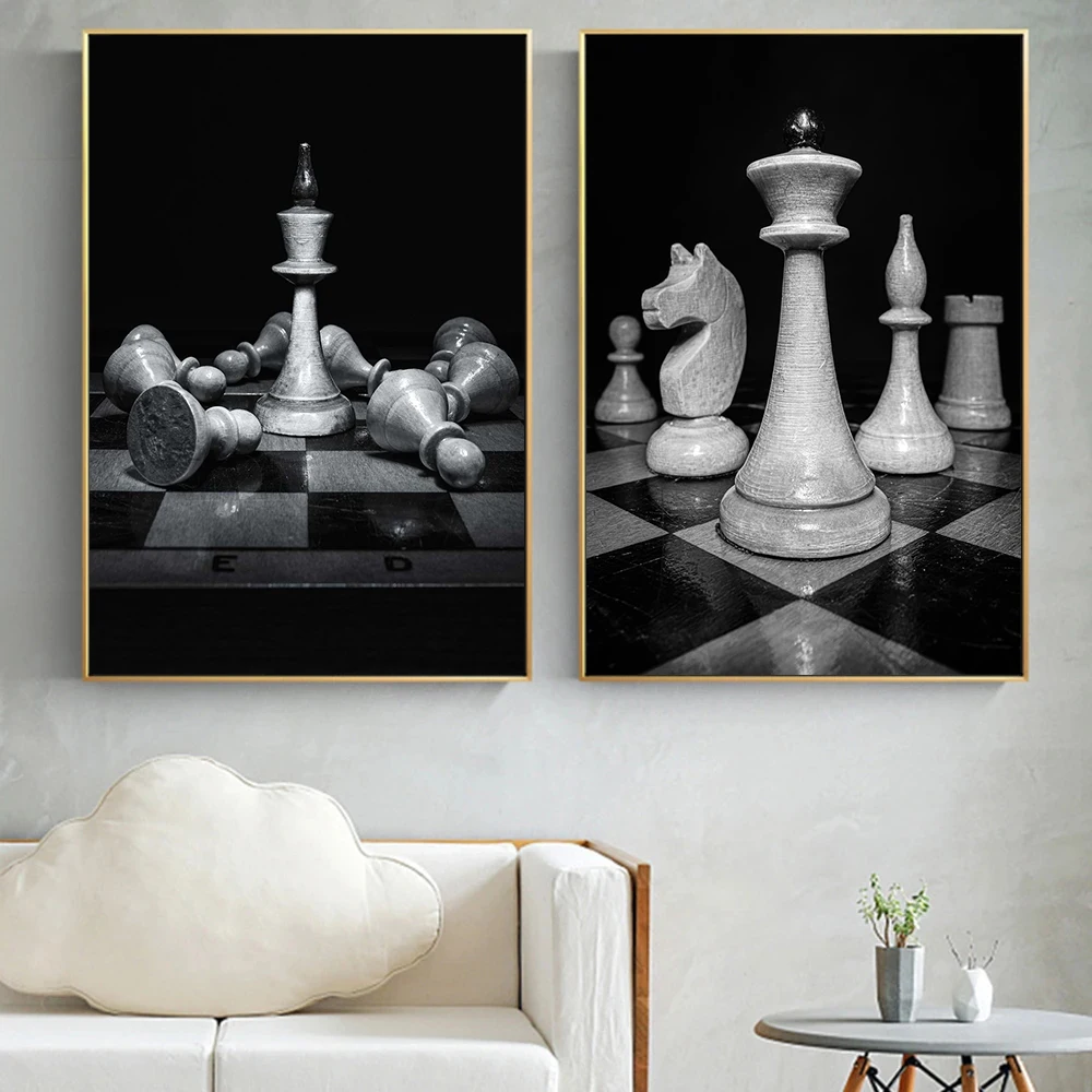 Black and White King Knight Chess Game Canvas Painting Wall Art Pictures Prints Posters for Living Room Home Cuadros Decor