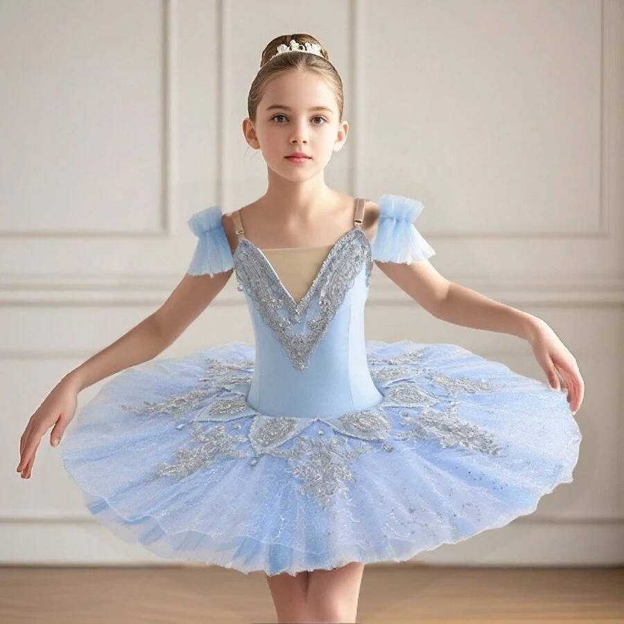 Blu Bambino Bambini Balletto Costume di danza Tutu di balletto professionale Ragazze Bianco Lago dei cigni Piatto Pancake Tutu Ballerina Abito da festa