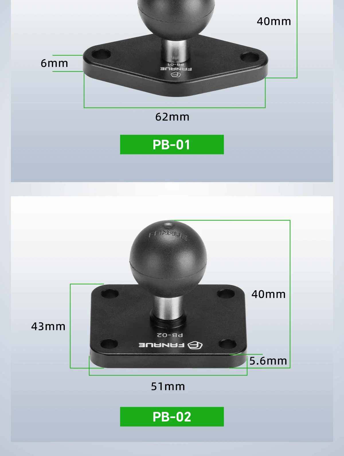 FANAUE 1-Zoll-Kugeladapter aus Aluminiumlegierung, 25/20/17 mm, Kfz-Diamant-/Quadratkugelbasis, kompatibel mit RAM-Montagearm – Detail 7